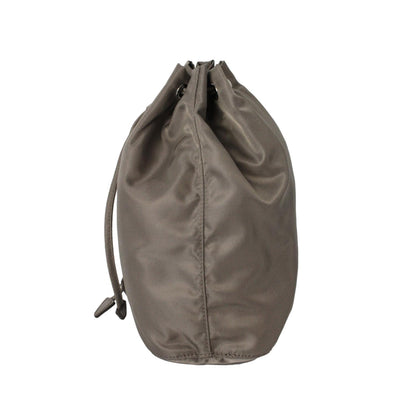 Prada Argilla Grey Tessuto Nylon Triangle Logo Bucket Bag 1NA369