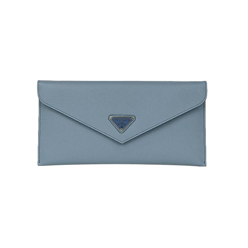 Prada Astrale Blue Saffiano Leather Envelope Document Holder Wallet 1MF006