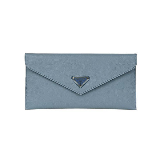 Prada Astrale Blue Saffiano Leather Envelope Document Holder Wallet 1MF006