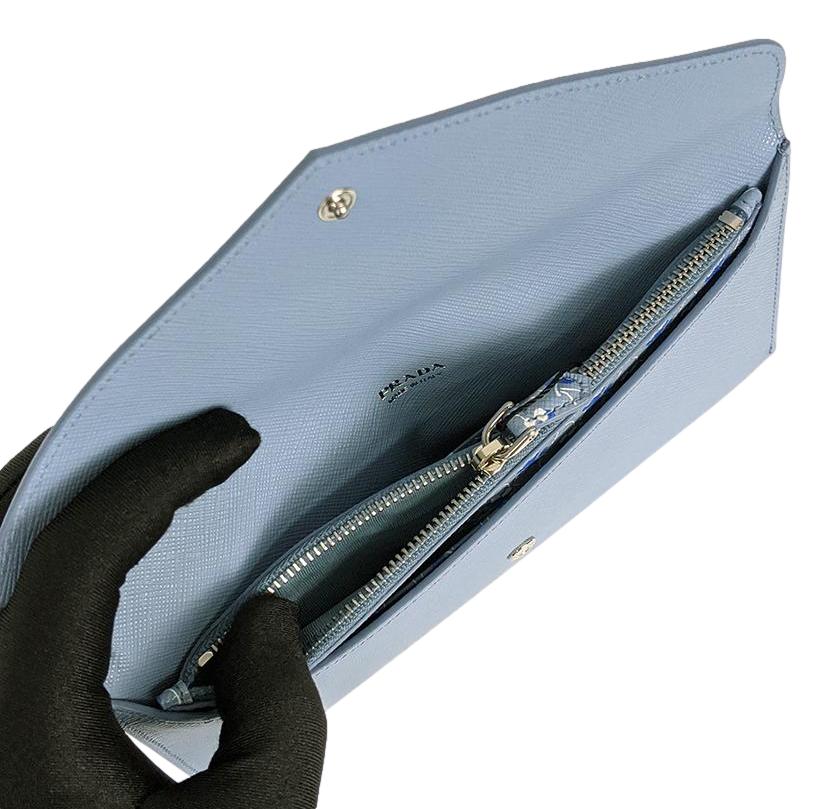 Prada Astrale Blue Saffiano Leather Envelope Document Holder Wallet 1MF006