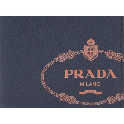 Prada Baltico Blue Saffiano Leather Orange Logo Zip Around Wallet 2ML317