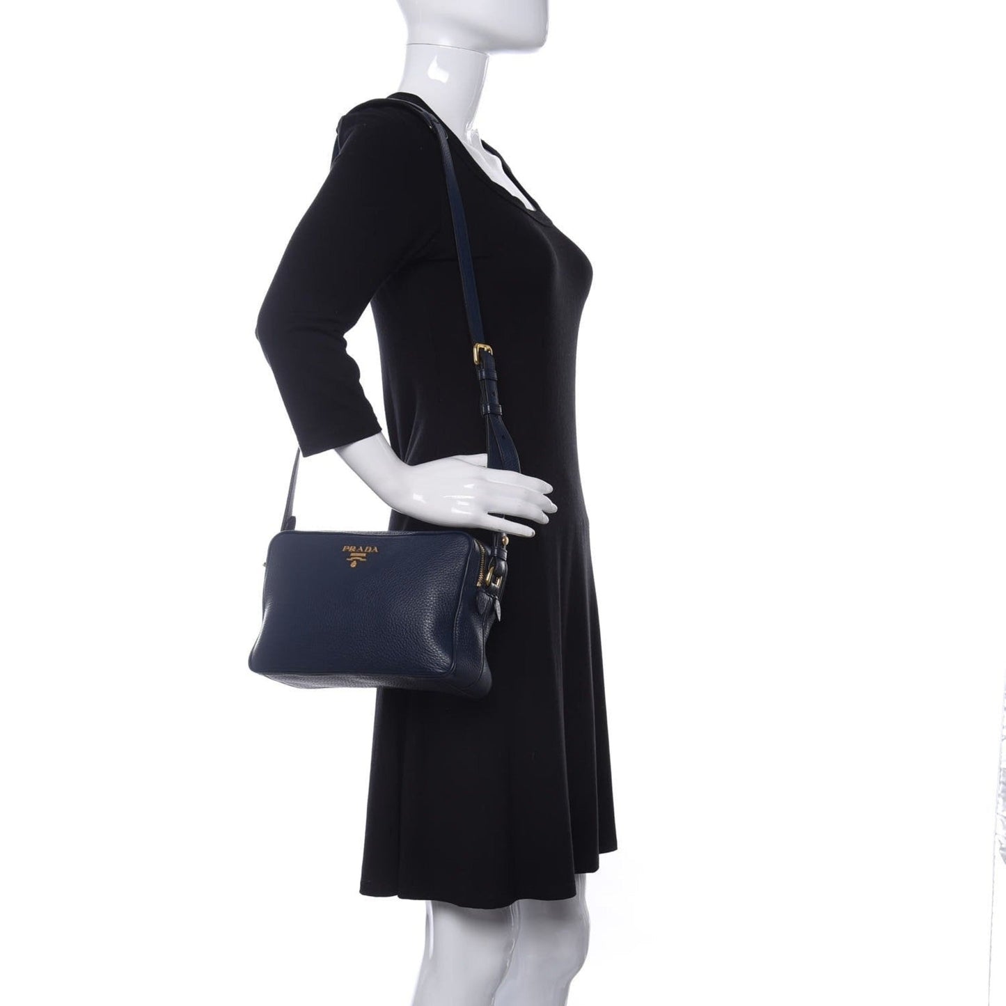 Prada Baltico Blue Vitello Phenix Leather Double Zip Crossbody Bag