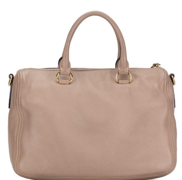 Prada Bauletto Vitello Leather Cammeo Beige Phenix Handbag 1BB023