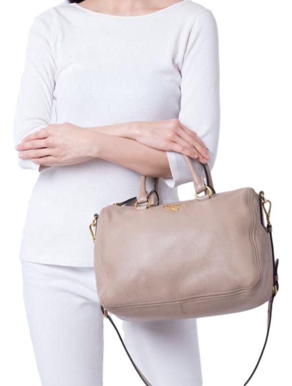 Prada Bauletto Vitello Leather Cammeo Beige Phenix Handbag 1BB023