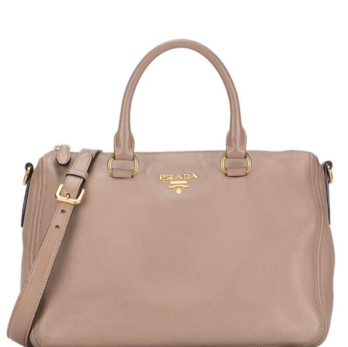 Prada Bauletto Vitello Leather Cammeo Beige Phenix Handbag 1BB023