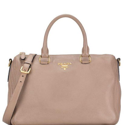 Prada Bauletto Vitello Leather Cammeo Beige Phenix Handbag 1BB023