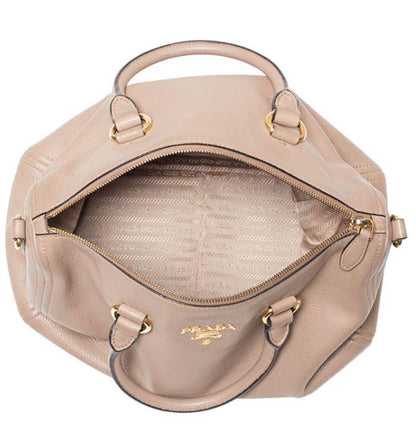 Prada Bauletto Vitello Leather Cammeo Beige Phenix Handbag 1BB023