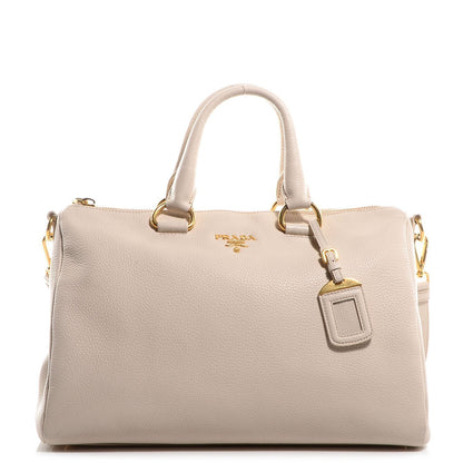 Prada Bauletto Women's White Talco Vitello Phenix Handbag Shoulderbag 1BB023