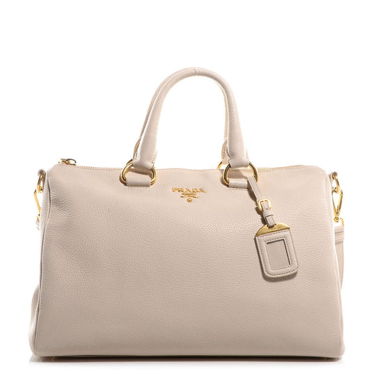 Prada Bauletto Women's White Talco Vitello Phenix Handbag Shoulderbag 1BB023