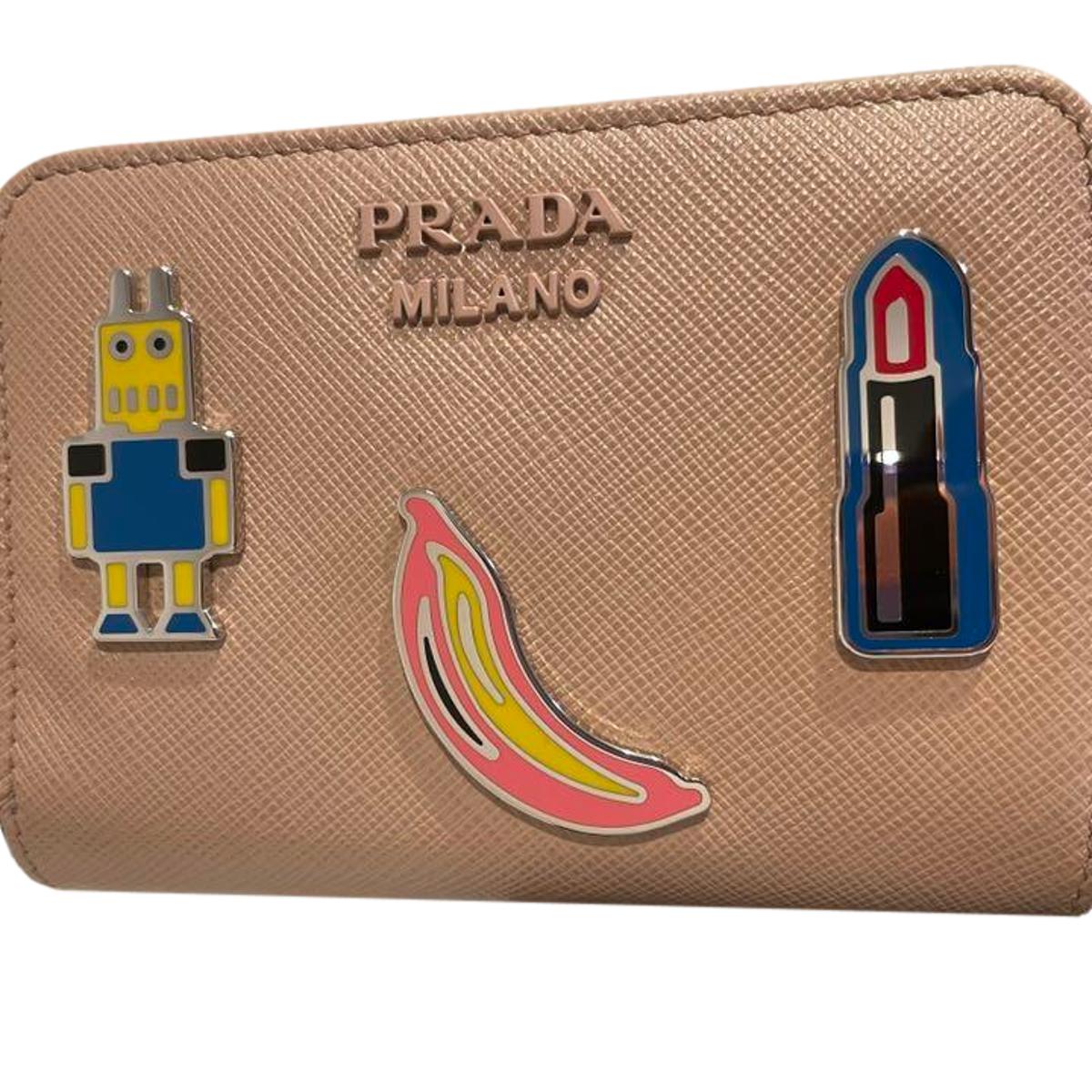 Prada Beige Saffiano Leather Character Snap Bifold Wallet 1ML018