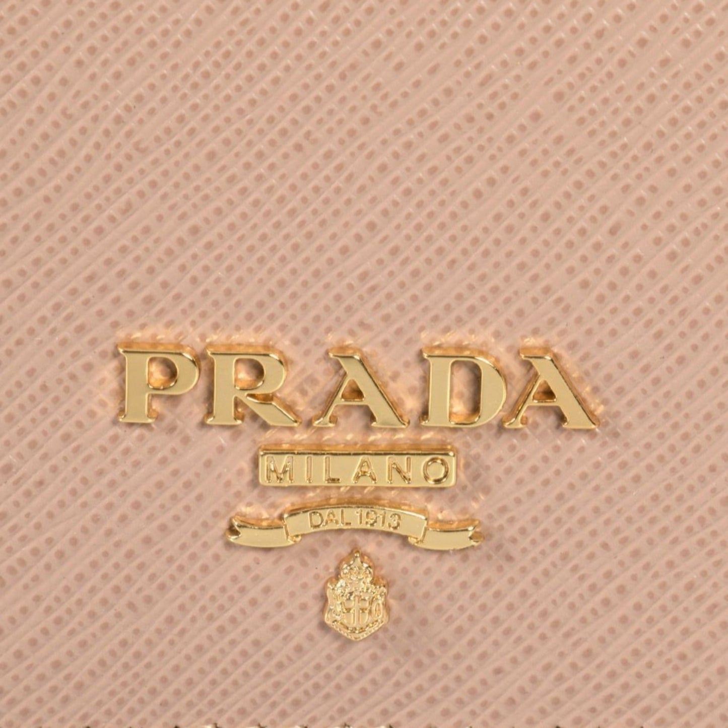 Prada Saffiano Leather Credit Card Holder Wallet Cammeo Beige Gold Logo