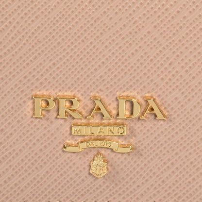 Prada Saffiano Leather Credit Card Holder Wallet Cammeo Beige Gold Logo