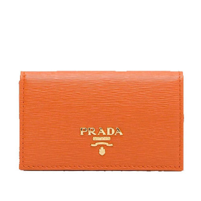 Prada Papaya Orange Vitello Move Leather Credit Card Holder Wallet 1MC122