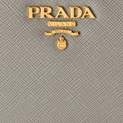 Prada Saffiano Leather Small Wallet with Zipper Argilla and Astrale Grey Blue