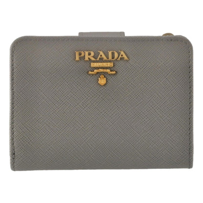 Prada Saffiano Leather Small Wallet with Zipper Argilla and Astrale Grey Blue