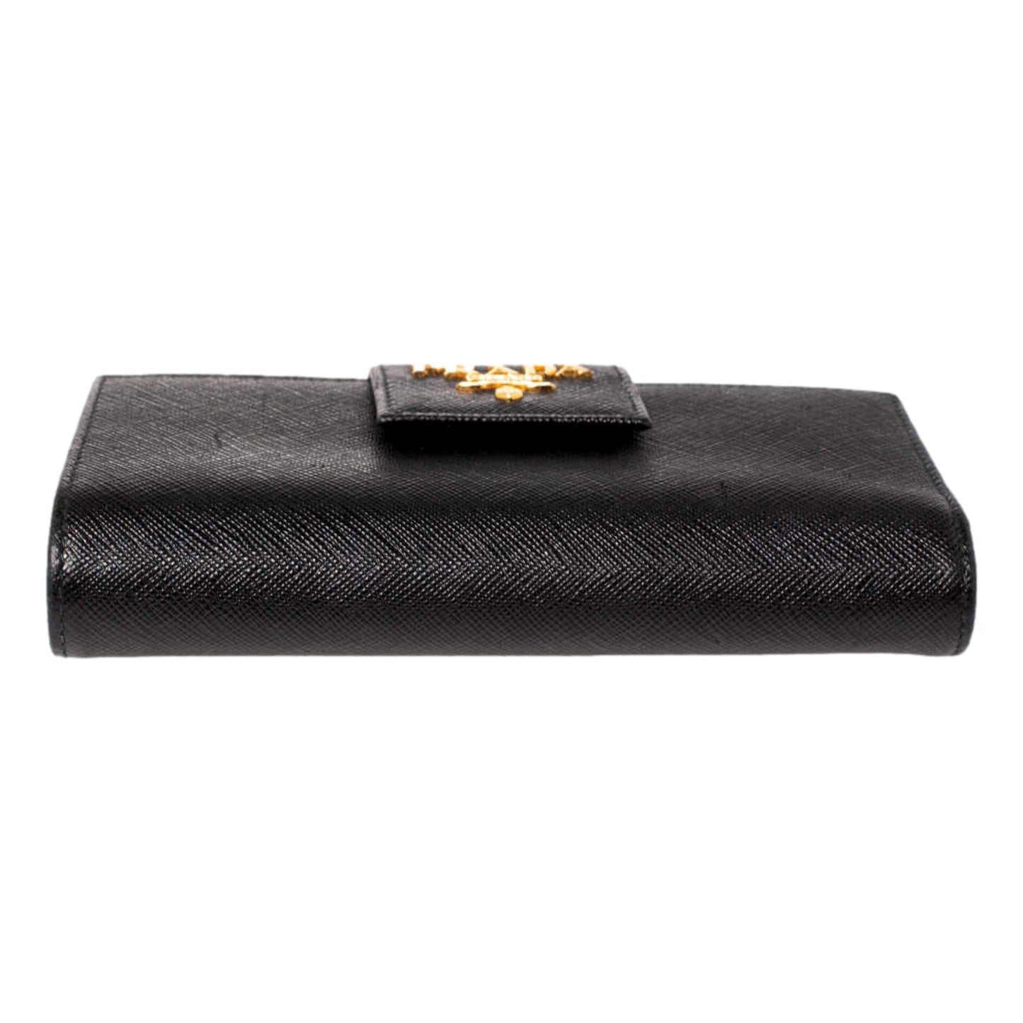 Prada Saffiano Leather Long Wallet Womens Nero Black and Gold