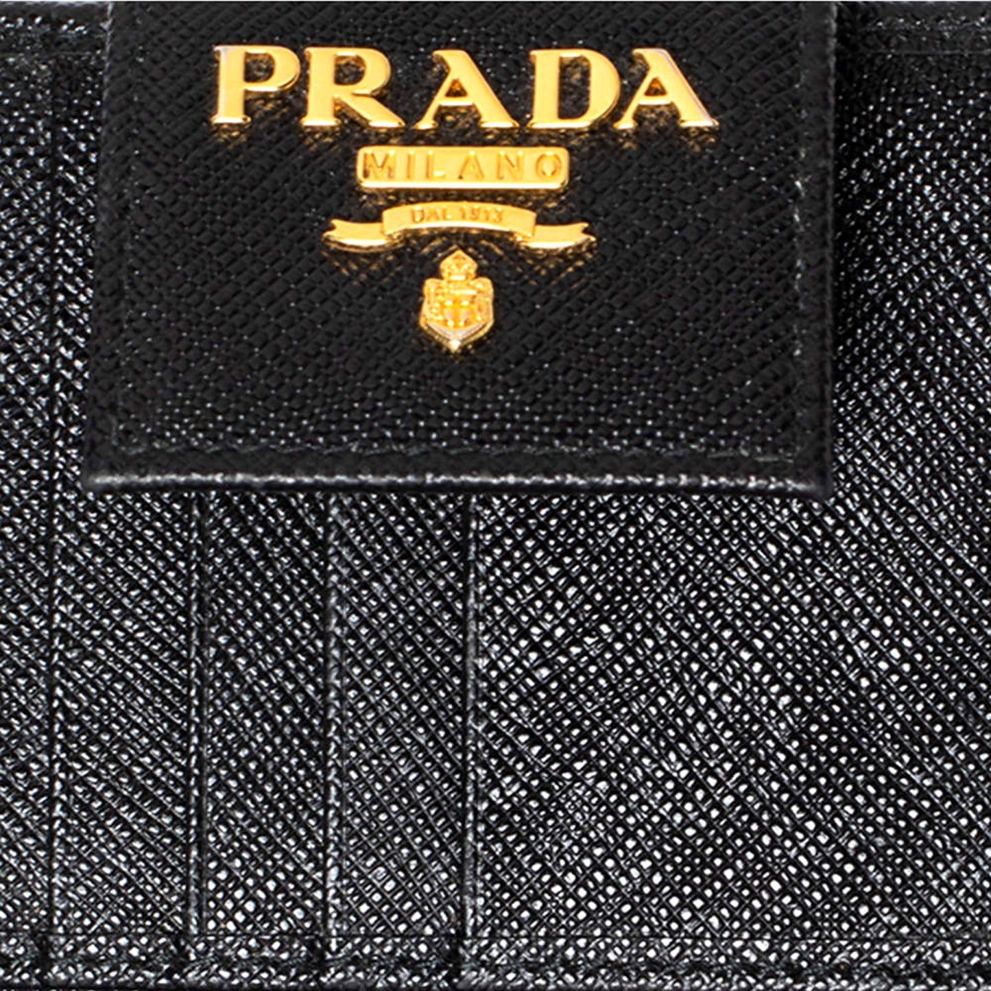 Prada Saffiano Leather Long Wallet Womens Nero Black and Gold