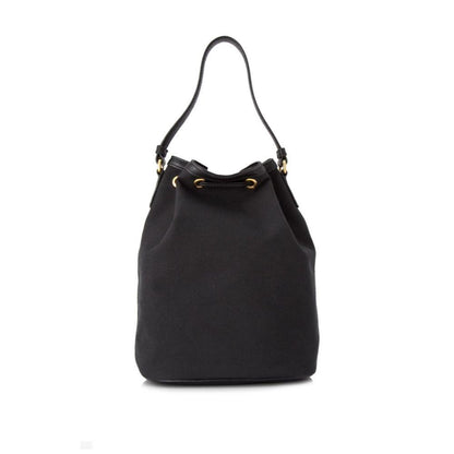Prada Black Canvas Jacquard Logo Bow Convertible Medium Bucket Bag 1BH097