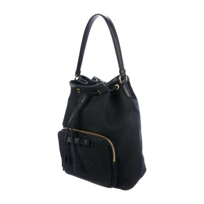 Prada Black Canvas Jacquard Logo Bow Convertible Medium Bucket Bag 1BH097
