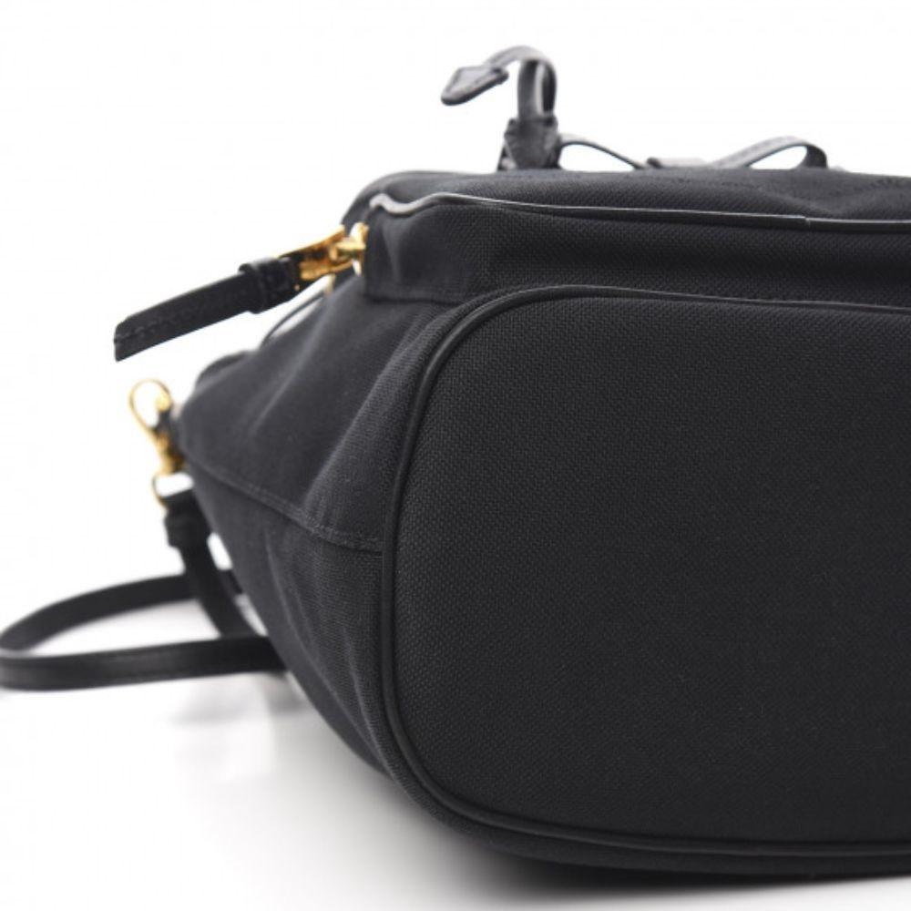 Prada Black Canvas Jacquard Logo Bow Convertible Medium Bucket Bag 1BH097