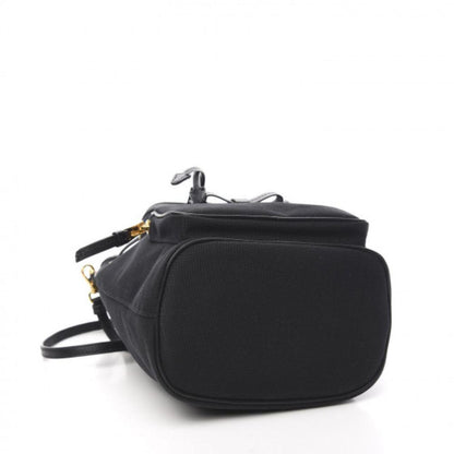 Prada Black Canvas Jacquard Logo Convertible Medium Bucket Bag 1BH097