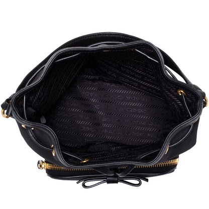 Prada Black Canvas Jacquard Logo Convertible Medium Bucket Bag 1BH097