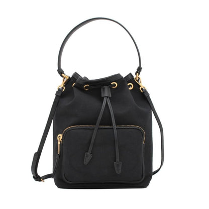 Prada Black Canvas Jacquard Logo Convertible Small Bucket Bag
