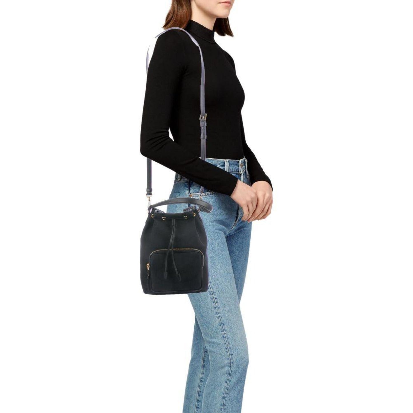 Prada Black Canvas Jacquard Logo Convertible Small Bucket Bag
