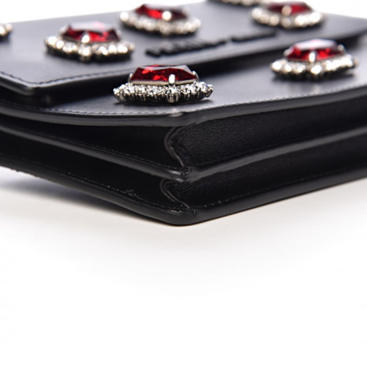 Prada Black City Calfskin Leather Red Jewels Chain Shoulder Bag 1DH101