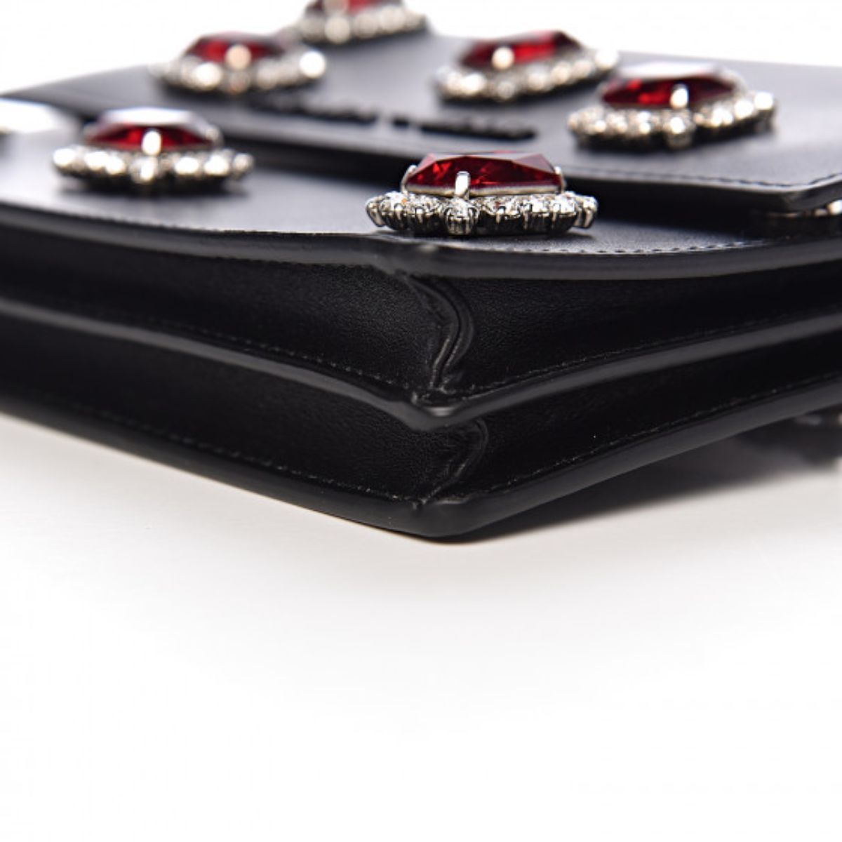 Prada Black City Calfskin Leather Red Jewels Chain Shoulder Bag 1DH101