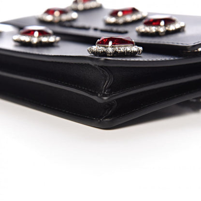 Prada Black City Calfskin Leather Red Jewels Chain Shoulder Bag 1DH101