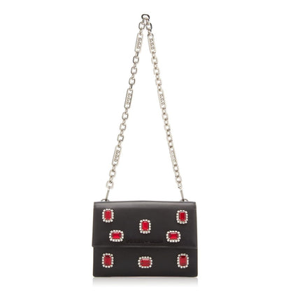 Prada Black City Calfskin Leather Red Jewels Chain Shoulder Bag 1DH101