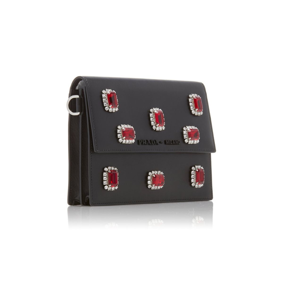 Prada Black City Calfskin Leather Red Jewels Chain Shoulder Bag 1DH101