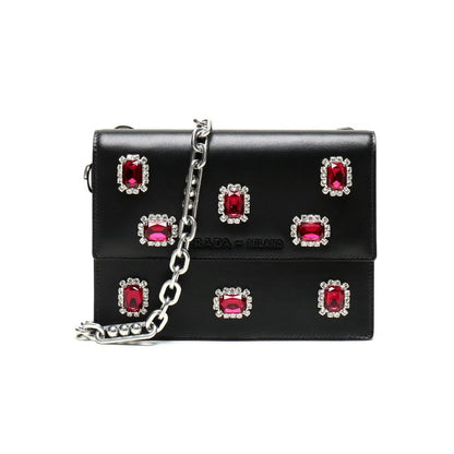 Prada Black City Calfskin Leather Red Jewels Chain Shoulder Bag 1DH101