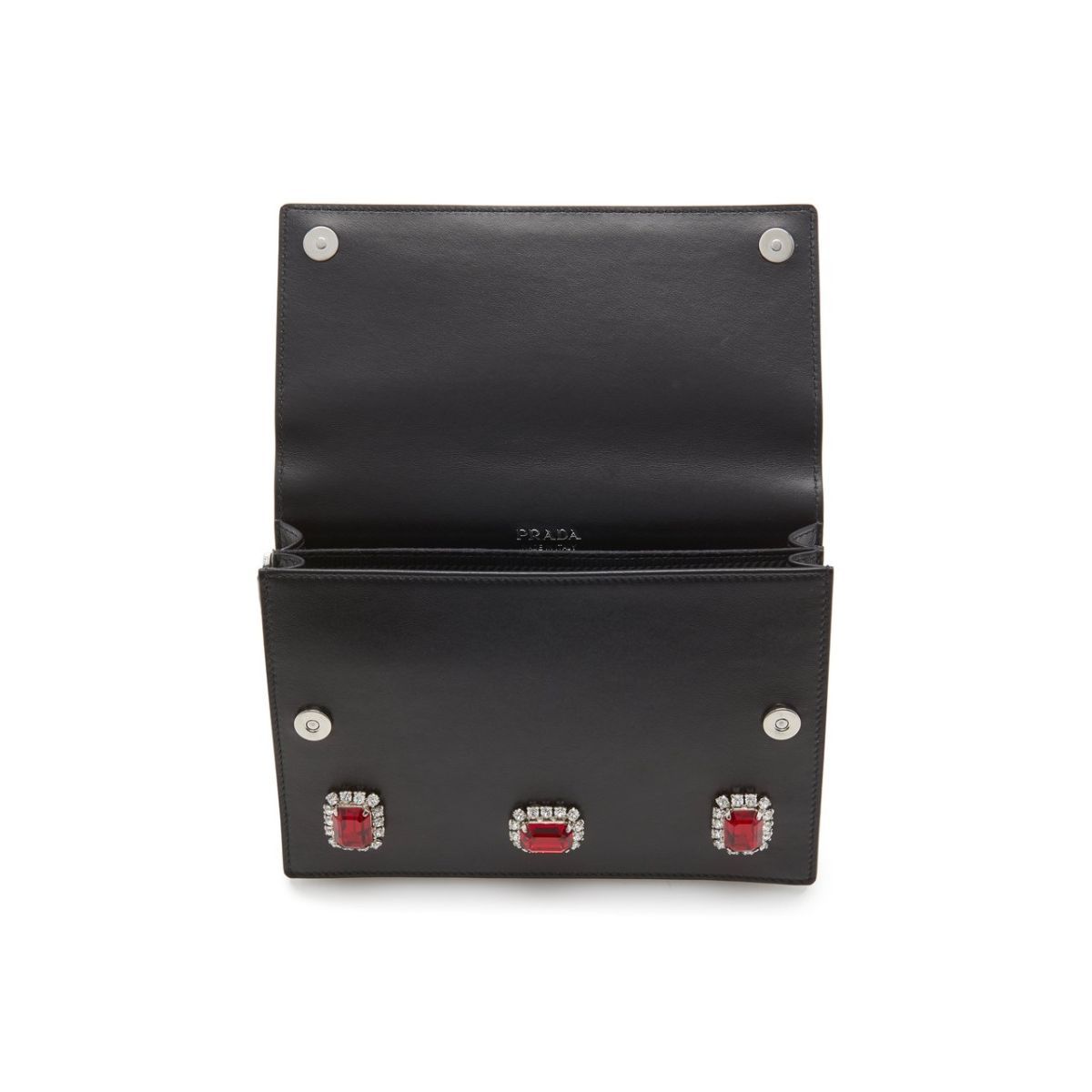 Prada Black City Calfskin Leather Red Jewels Chain Shoulder Bag 1DH101