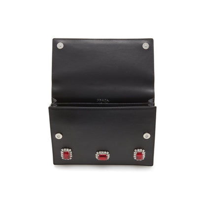 Prada Black City Calfskin Leather Red Jewels Chain Shoulder Bag 1DH101