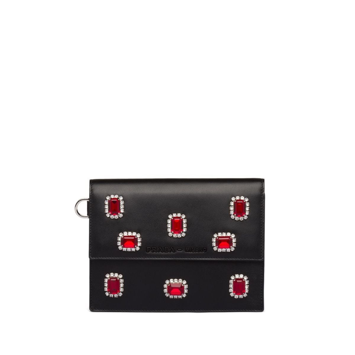 Prada Black City Calfskin Leather Red Jewels Chain Shoulder Bag 1DH101