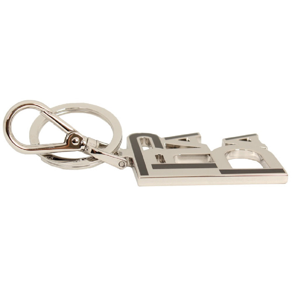 Prada Black Enamel Logo Silver Metallic Keychain Charm 2PS034
