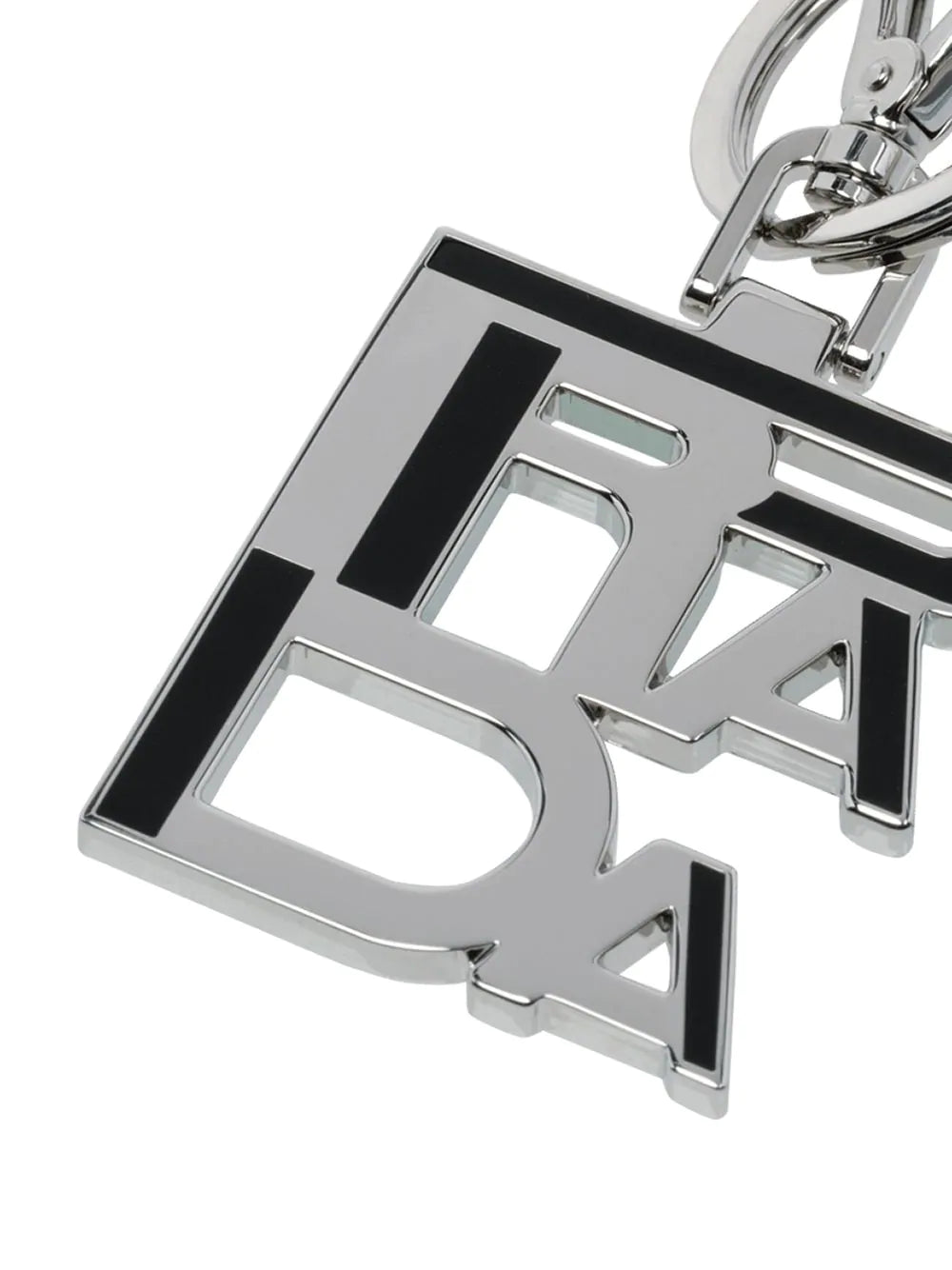 Prada Black Enamel Logo Silver Metallic Keychain Charm 2PS034