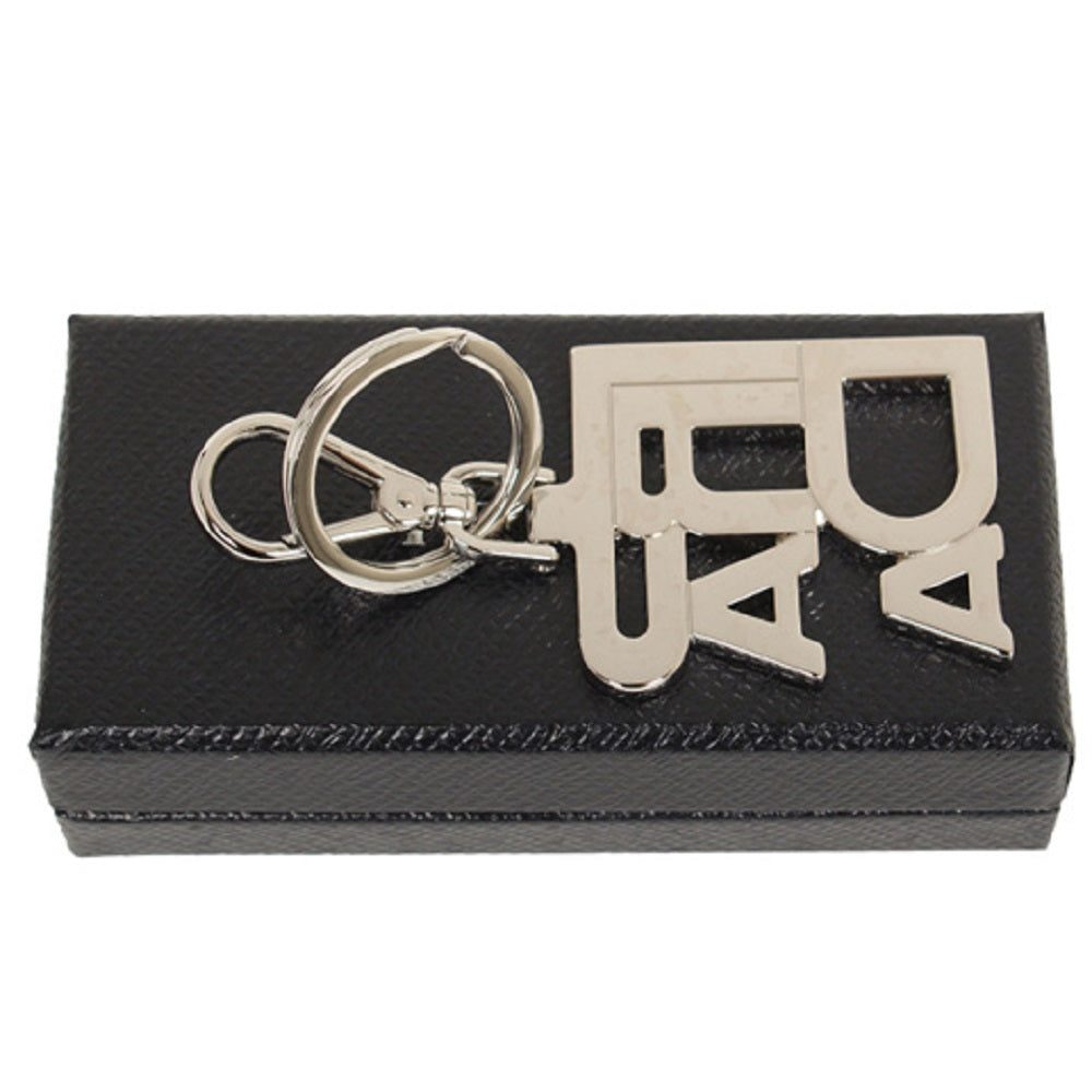 Prada Black Enamel Logo Silver Metallic Keychain Charm 2PS034