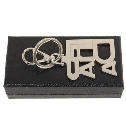 Prada Black Enamel Logo Silver Metallic Keychain Charm 2PS034