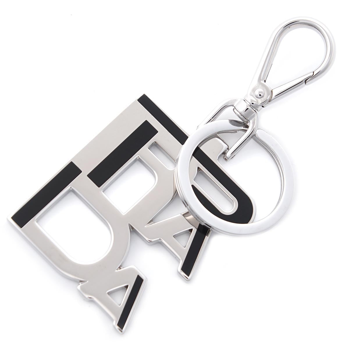 Prada Black Enamel Logo Silver Metallic Keychain Charm 2PS034