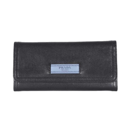 Prada Black Glace Calfskin Leather Snap Long Wallet 1MH312