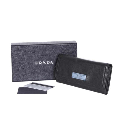 Prada Black Glace Calfskin Leather Snap Long Wallet 1MH312
