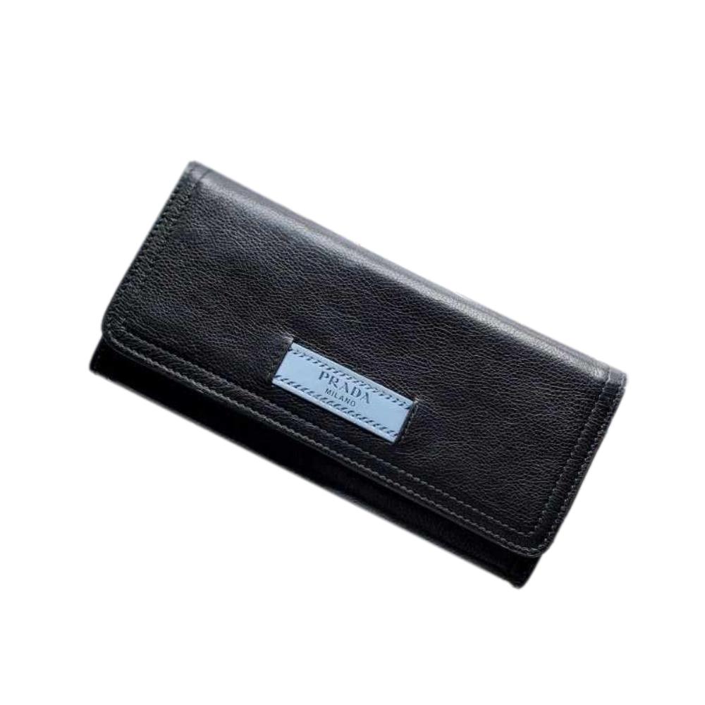 Prada Black Glace Calfskin Leather Snap Long Wallet 1MH312