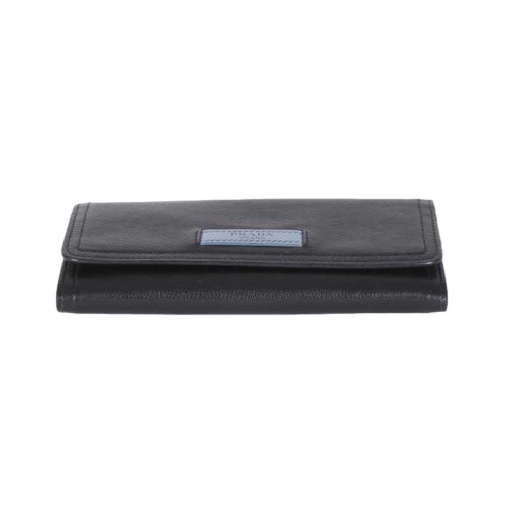 Prada Black Glace Calfskin Leather Snap Long Wallet 1MH312