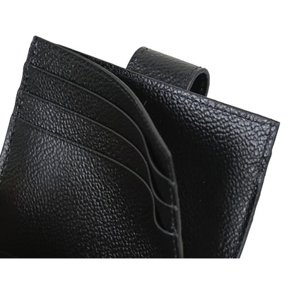 Prada Black Grey Vitello Grain Leather Card Case Bifold Wallet