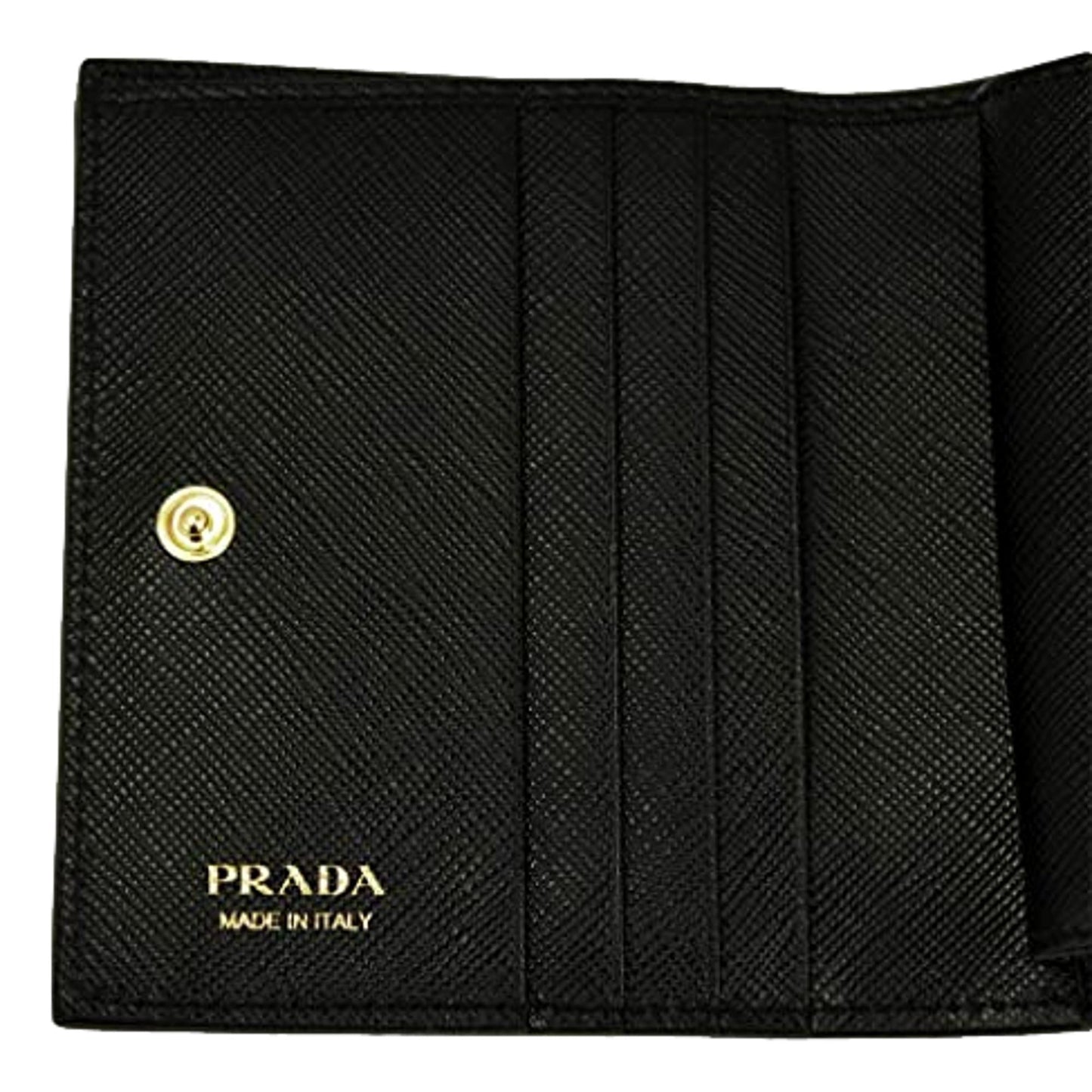 Prada Saffiano Black Leather and Black Logo Bifold Snap Wallet