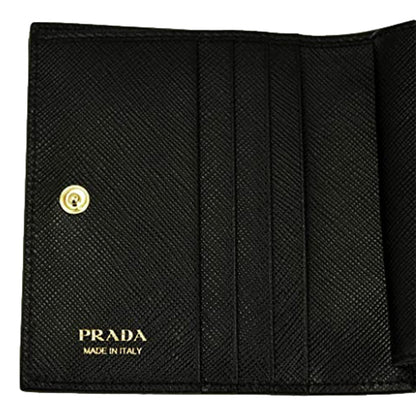 Prada Saffiano Black Leather and Black Logo Bifold Snap Wallet