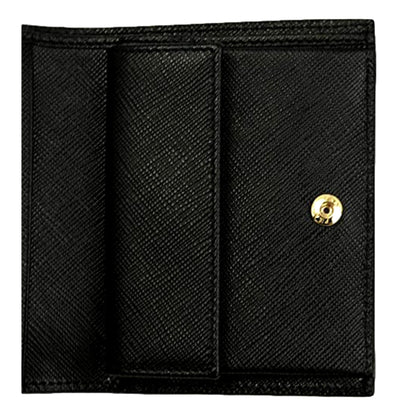 Prada Saffiano Black Leather and Black Logo Bifold Snap Wallet